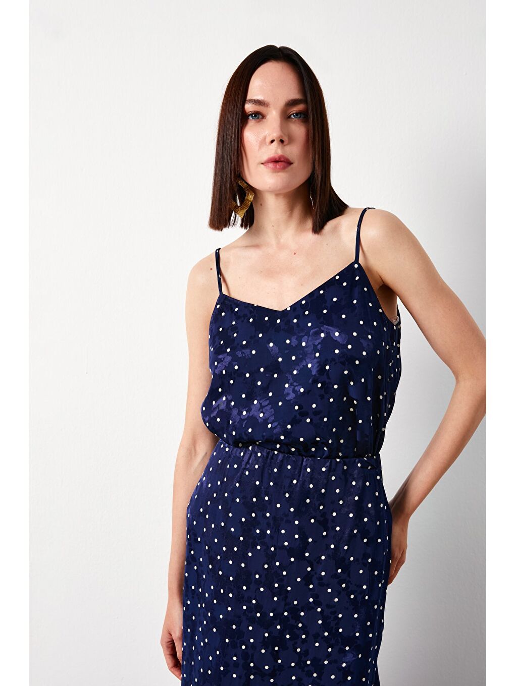 Puantiye Desenli Bluz - Lacivert-2