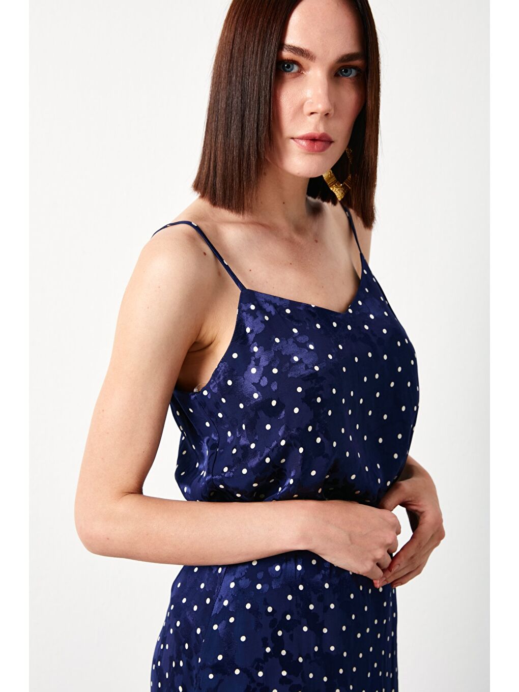 Puantiye Desenli Bluz - Lacivert-3