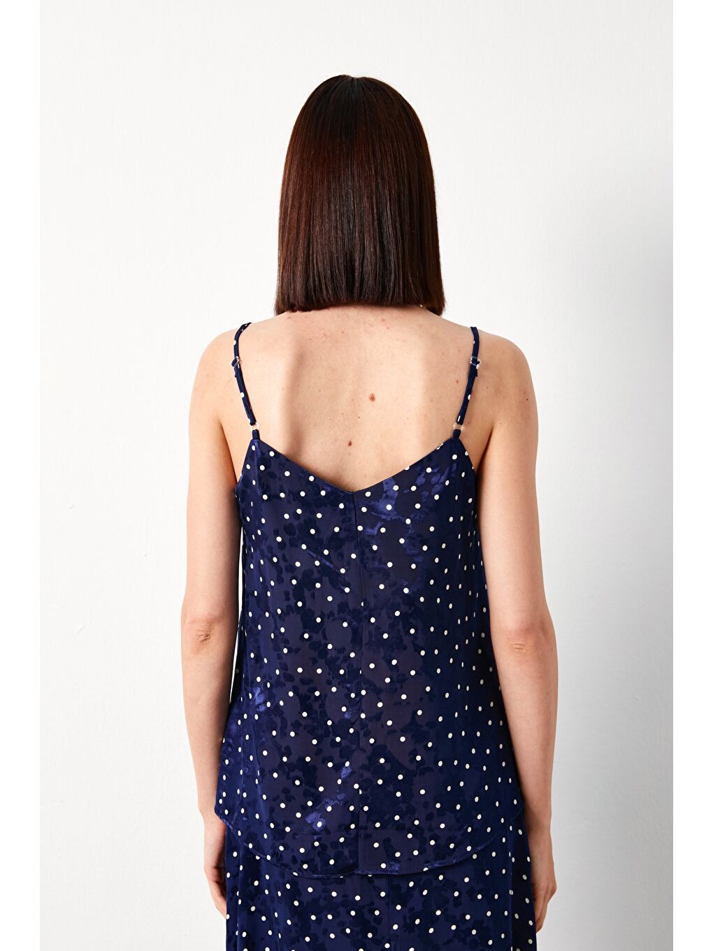 Puantiye Desenli Bluz - Lacivert-4