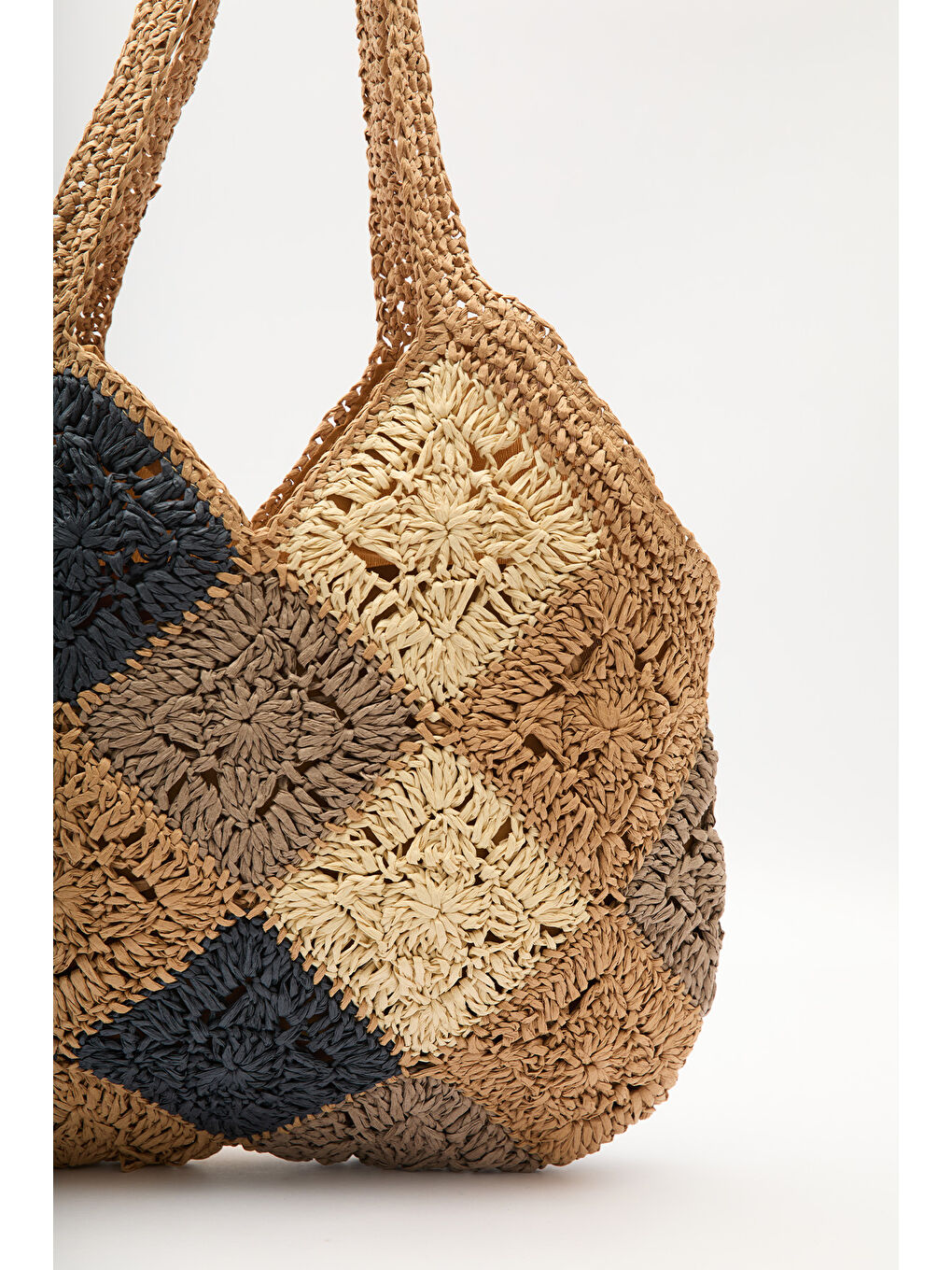 Patchwork Desenli Hasır Çanta İndigo-3