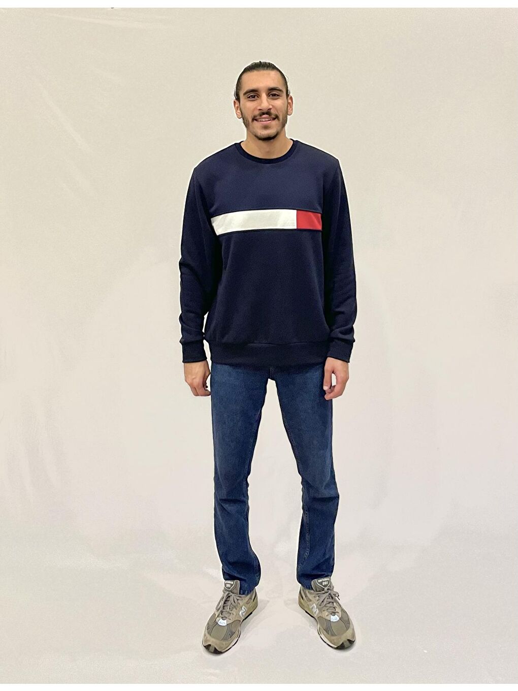 Süperlife Lacivert Erkek Bisiklet Yaka Rahat Kalıp 3 iplik Kalın Garnili Sweatshirt SPR24SW35