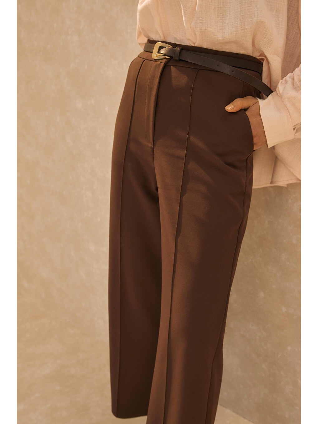 Kahverengi Nervürlü Midi Pantolon Acı Kahve-3