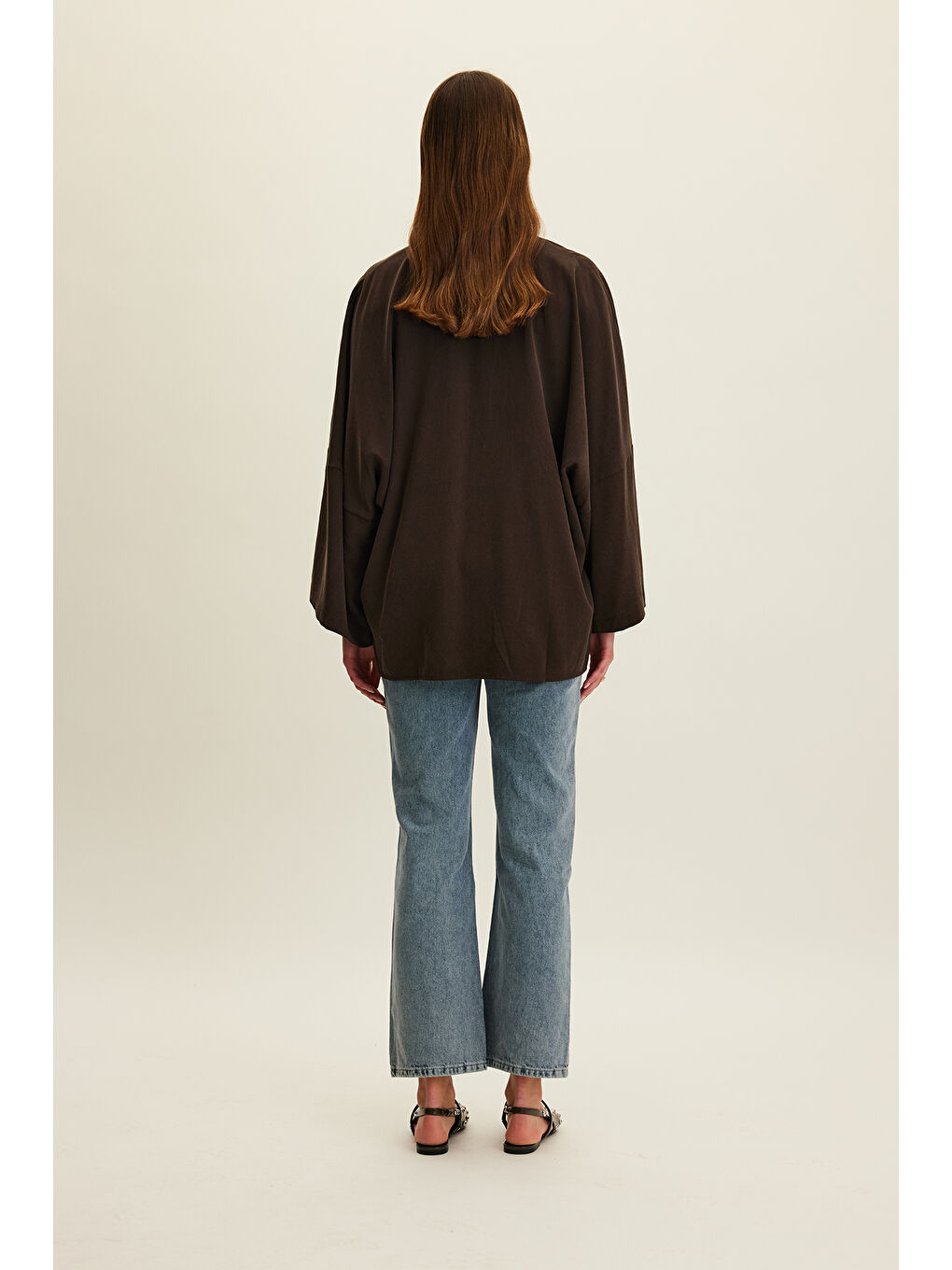 Lyocell Bağlama Detaylı Gömlek Kahverengi-7