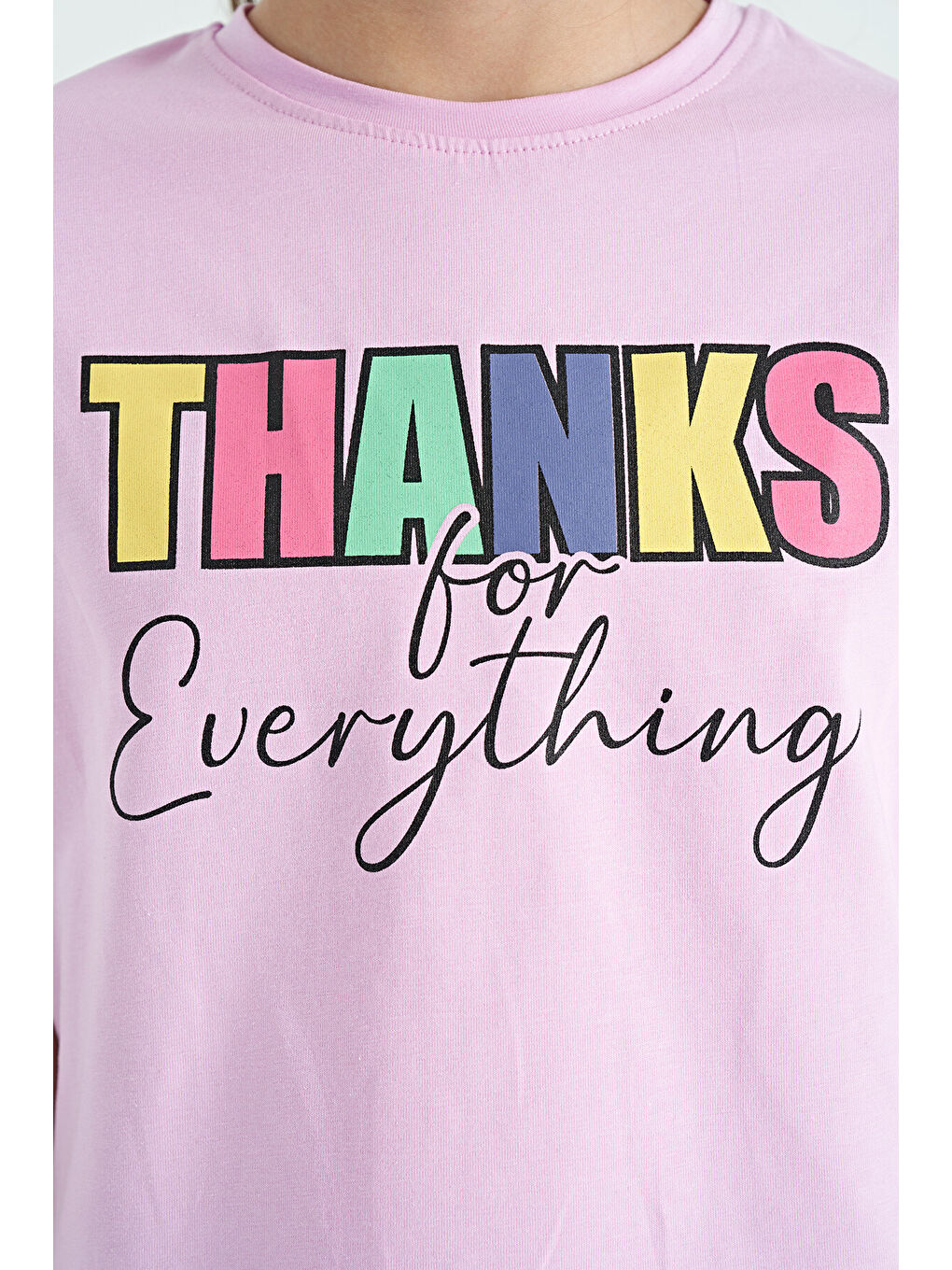 Pembe - Siyah Yazı Baskılı Oversize Kız Çocuk Crop Tayt Takım - 75133-4