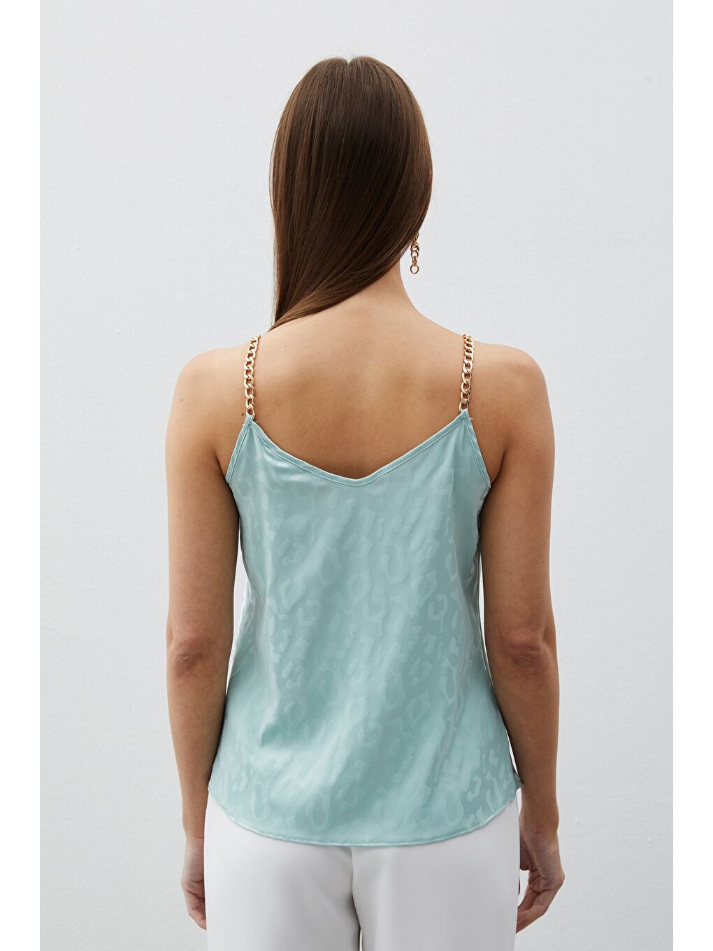 SATEEN Yeşil Zincir Askılı Saten Bluz - Mint - 6