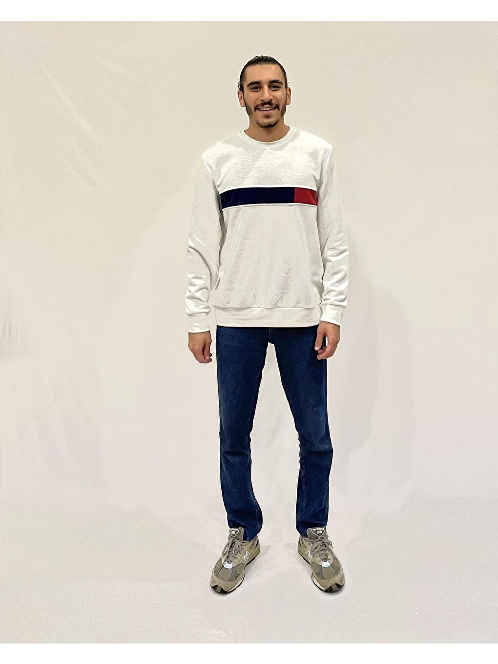 Süperlife Ekru Erkek Bisiklet Yaka Rahat Kalıp 3 iplik Kalın Garnili Sweatshirt SPR24SW35