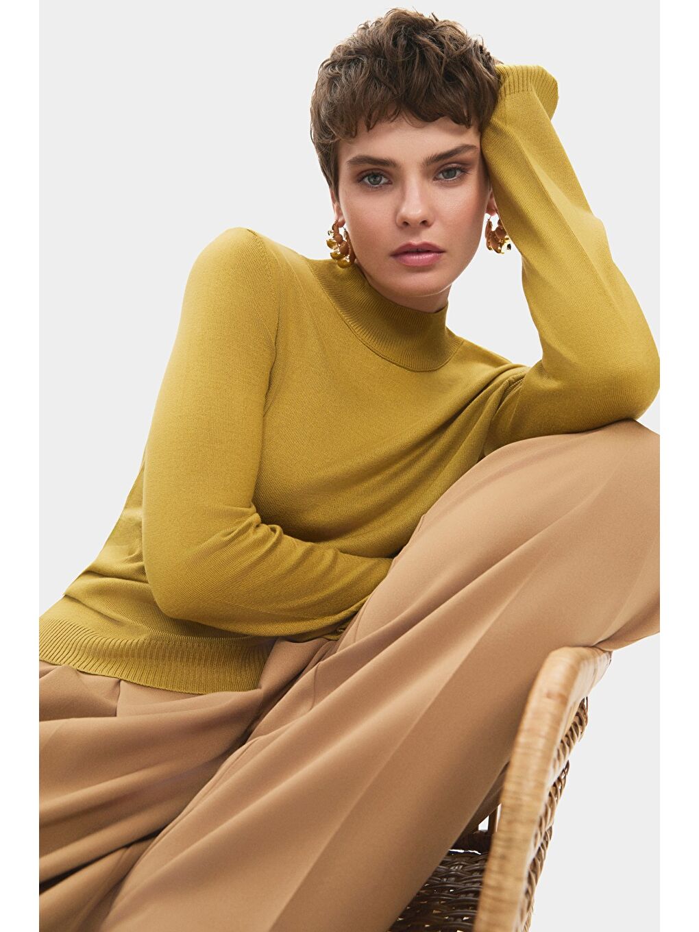 Yeşil Yarım Balıkçı Yaka Kadın Triko Kazak