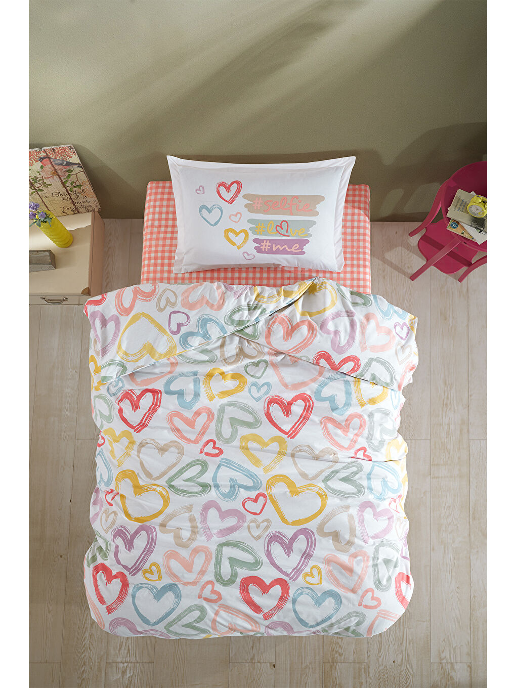 Pembe %100 Pamuk Nevresim Takımı Tek Kişilik Selfie-1