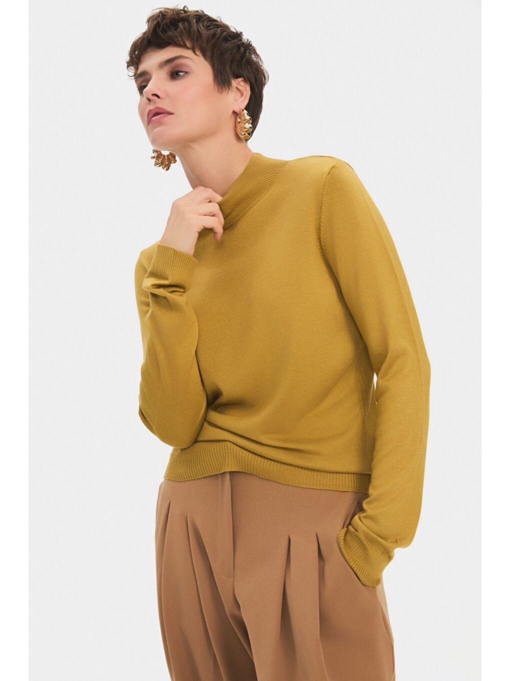 Yeşil Yarım Balıkçı Yaka Kadın Triko Kazak-2