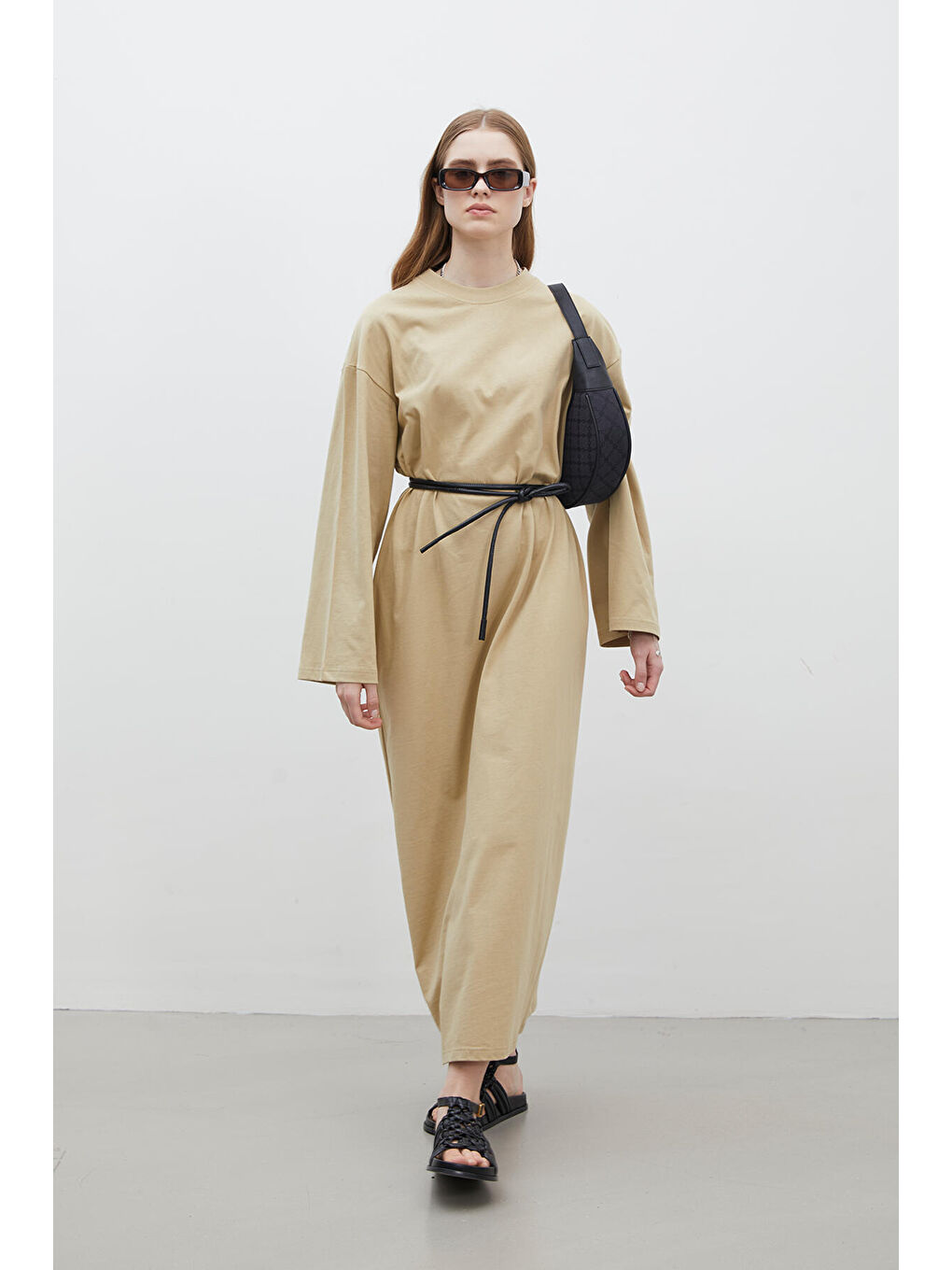 Kahverengi Oversize Pamuklu Elbise Camel-1