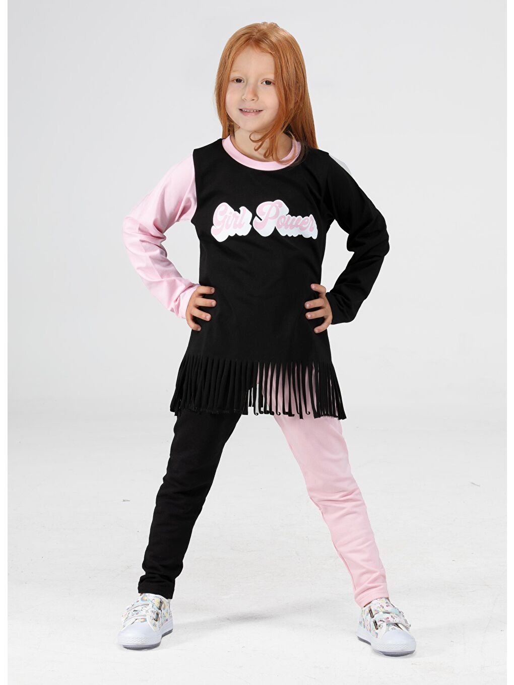 LupiaKids Siyah-Pembe Girl Power Tunik Tayt Takım