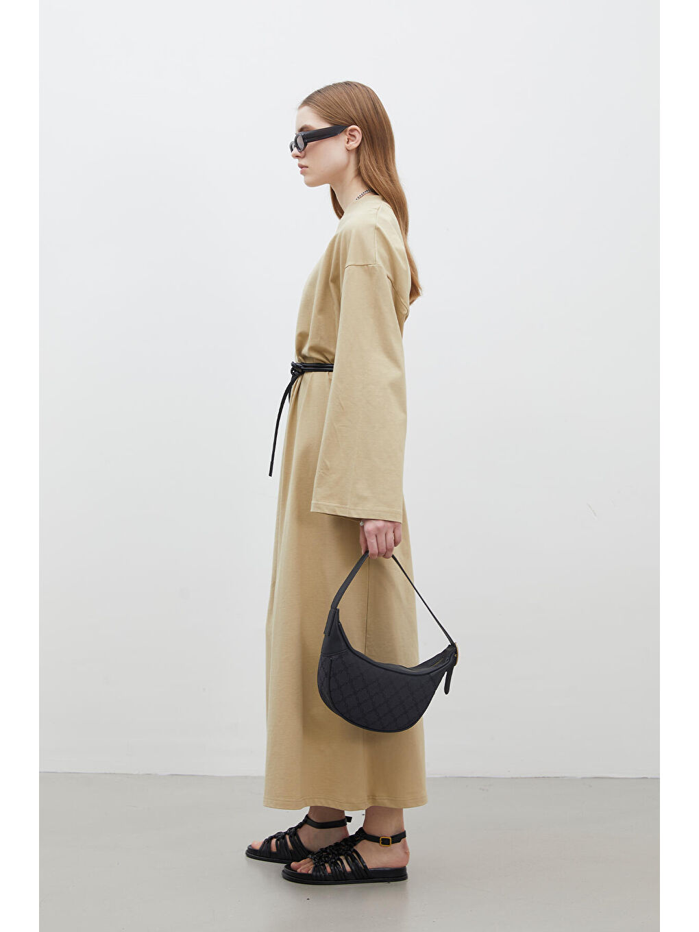 Kahverengi Oversize Pamuklu Elbise Camel-3