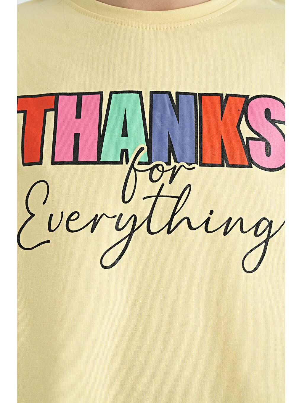 Sarı - Koyu Gri Yazı Baskılı Oversize Kız Çocuk Crop Tayt Takım - 75133-4