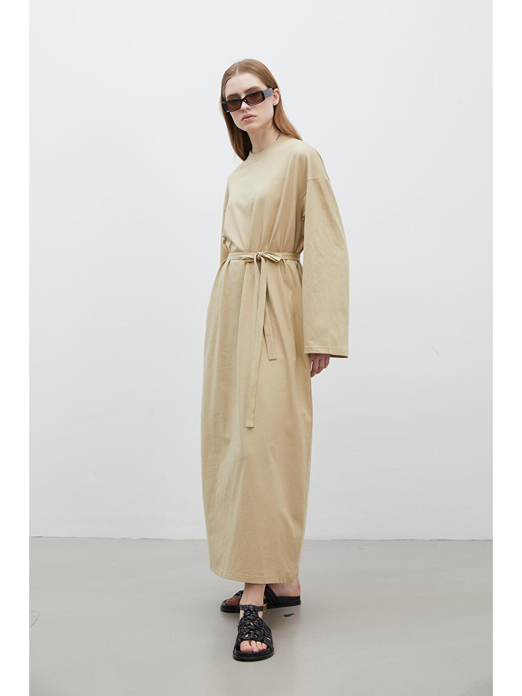 Kahverengi Oversize Pamuklu Elbise Camel-6