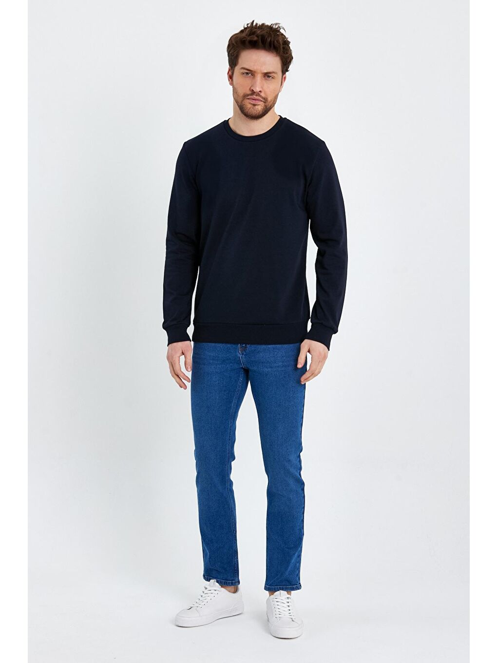 Lacivert Bisiklet Yaka Basic İnce Erkek Sweatshirt-3