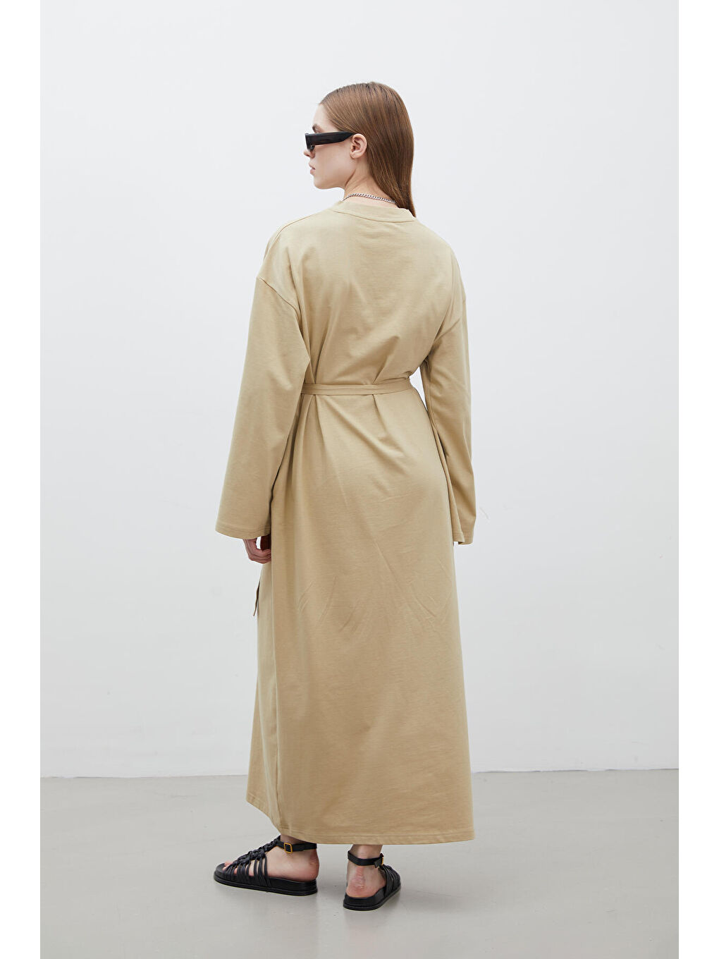Kahverengi Oversize Pamuklu Elbise Camel-7