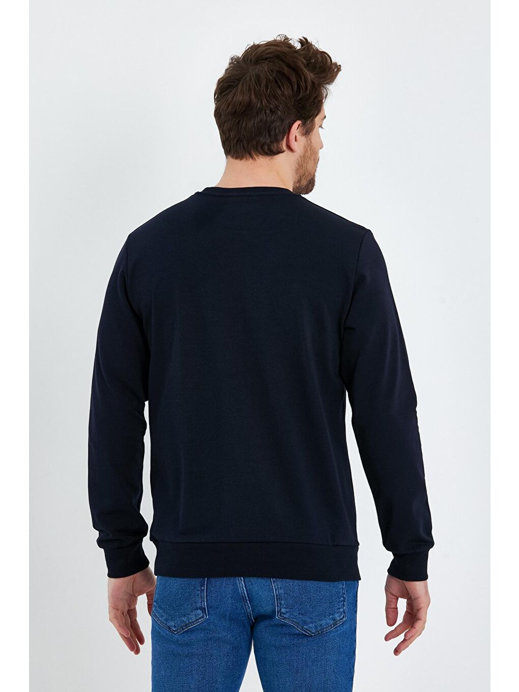 Lacivert Bisiklet Yaka Basic İnce Erkek Sweatshirt