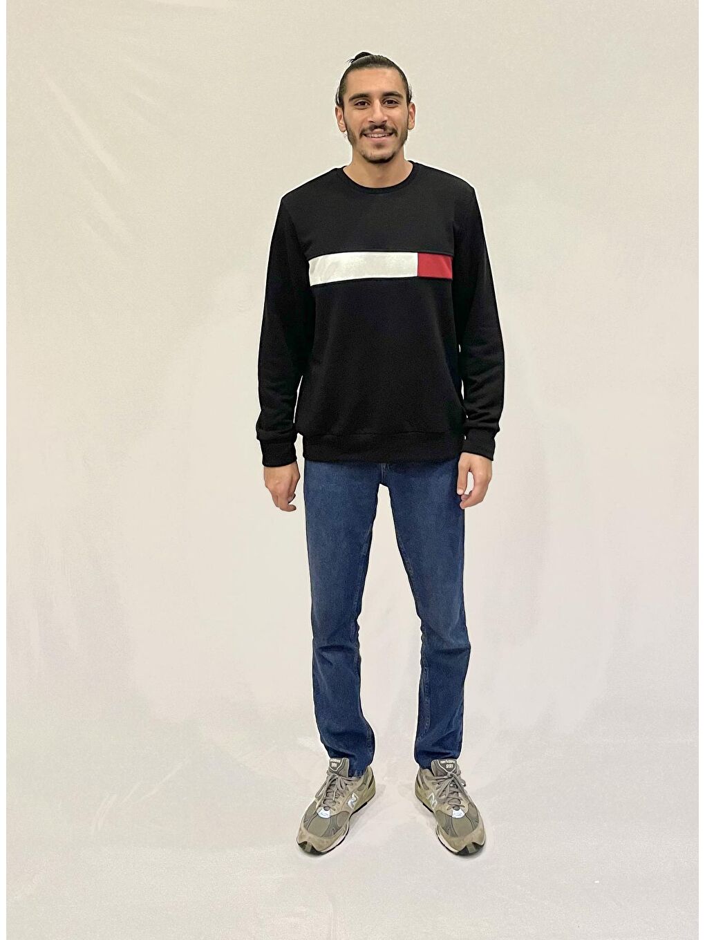 Süperlife Siyah Erkek Bisiklet Yaka Rahat Kalıp 3 iplik Kalın Garnili Sweatshirt SPR24SW35