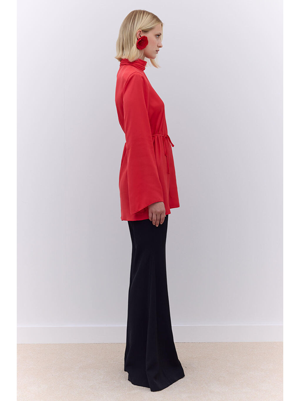 Saten Geniş Kol Tunik Kırmızı-1