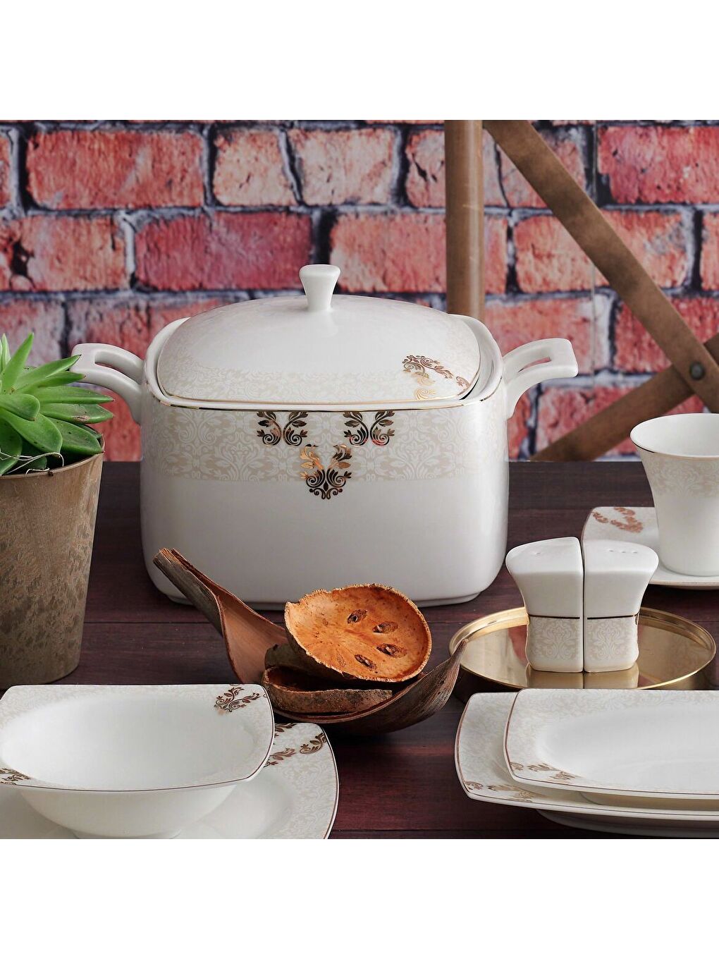 Karışık Carolıne 85 Parça Kare Bone Yemek Takımı - 5629-1