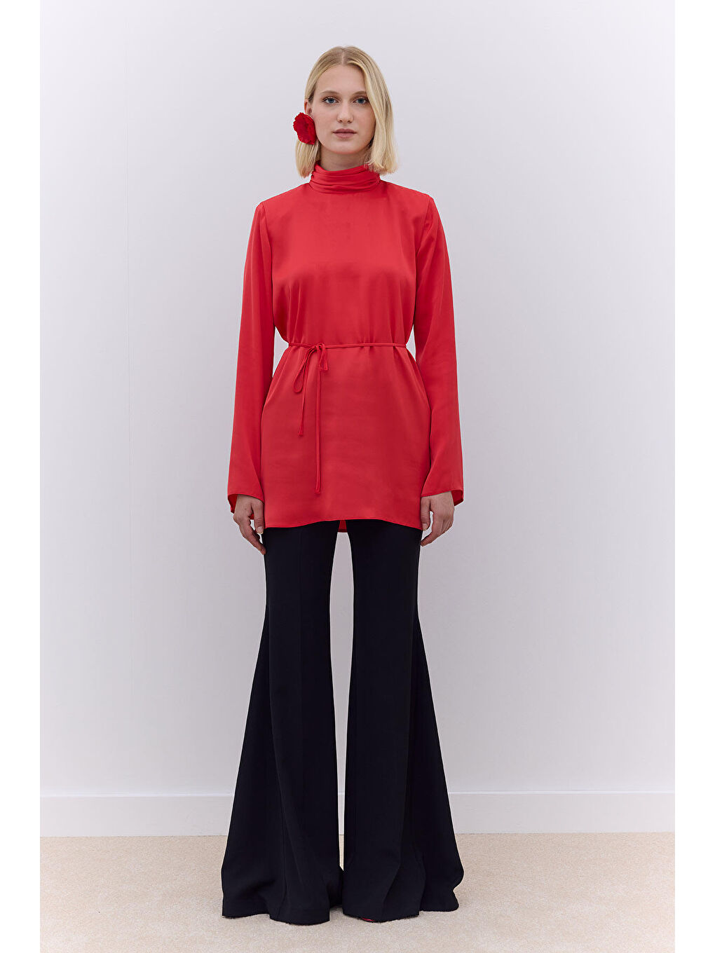 Saten Geniş Kol Tunik Kırmızı-2