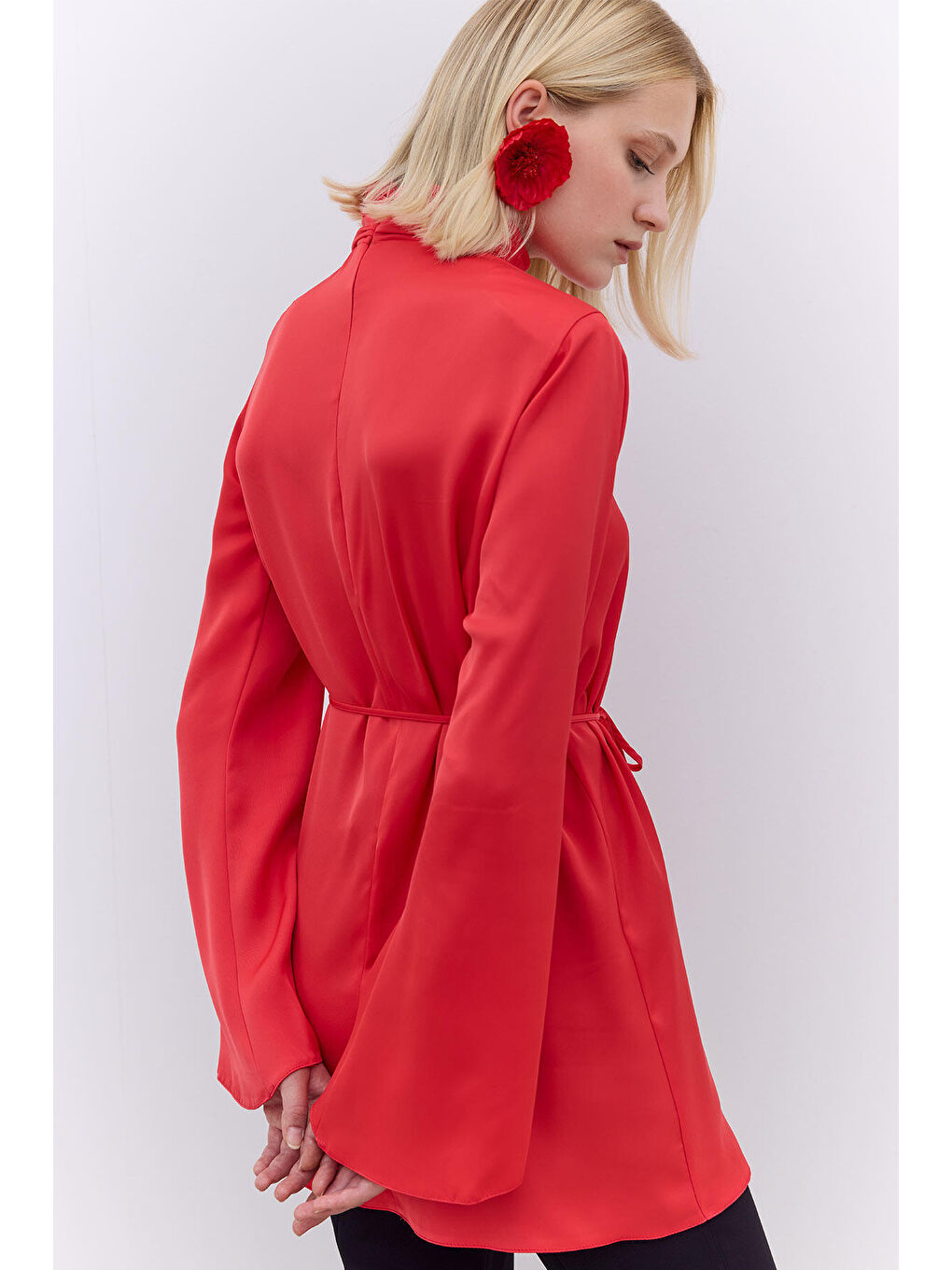 Saten Geniş Kol Tunik Kırmızı-3