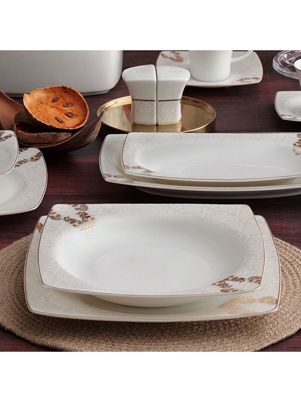 Karışık Carolıne 85 Parça Kare Bone Yemek Takımı - 5629-2