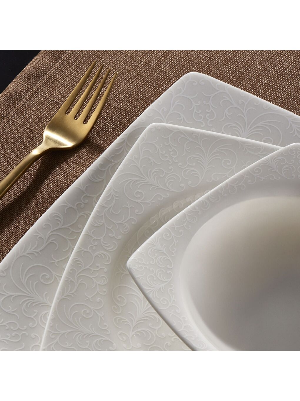 Ekru Caroline 62 Parça 12 Kişilik Kare Yemek Takımı 6114-3