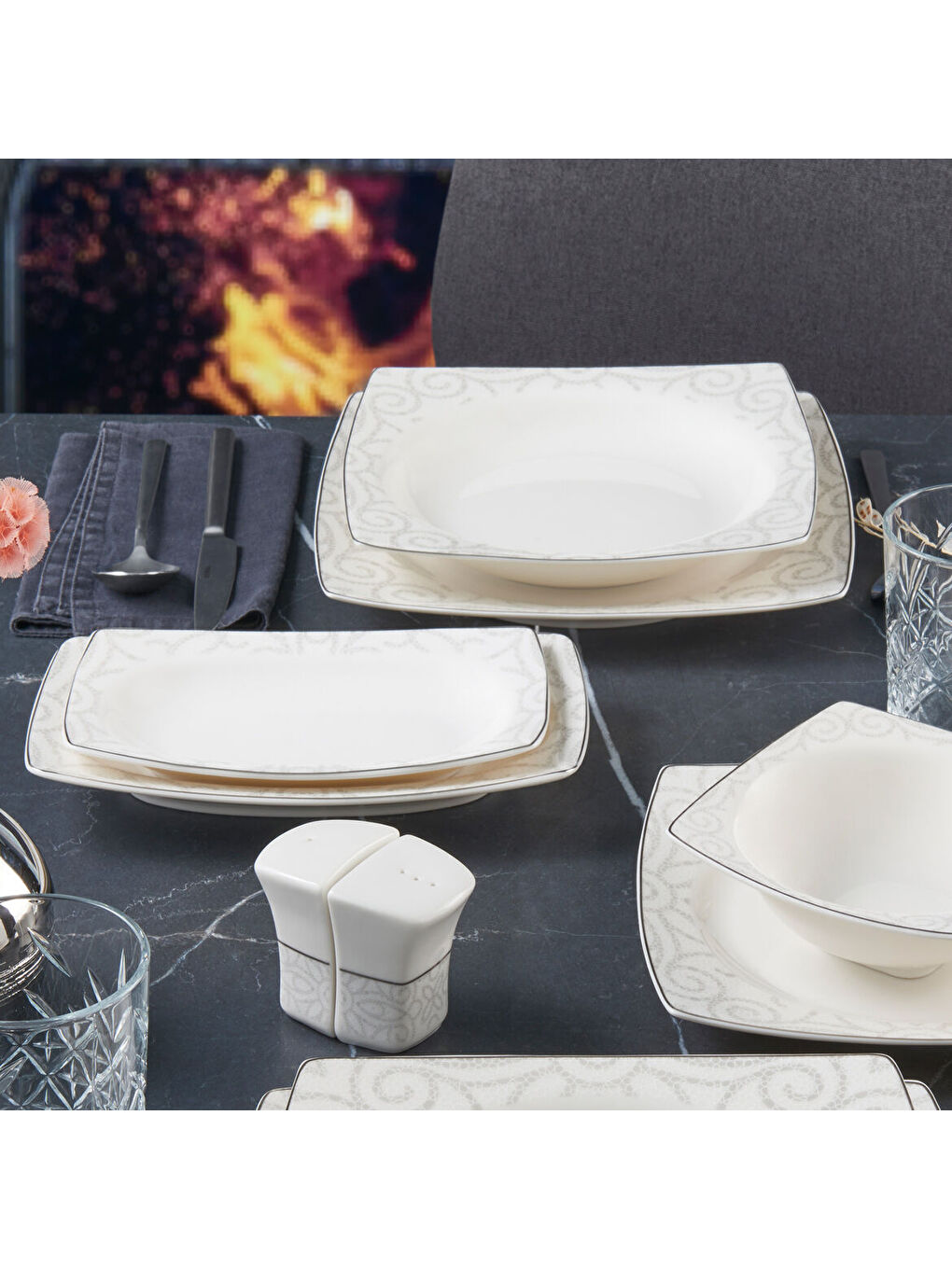 Karışık Caroline 54 Parça 12 Kişilik Yemek Takımı 6335-1