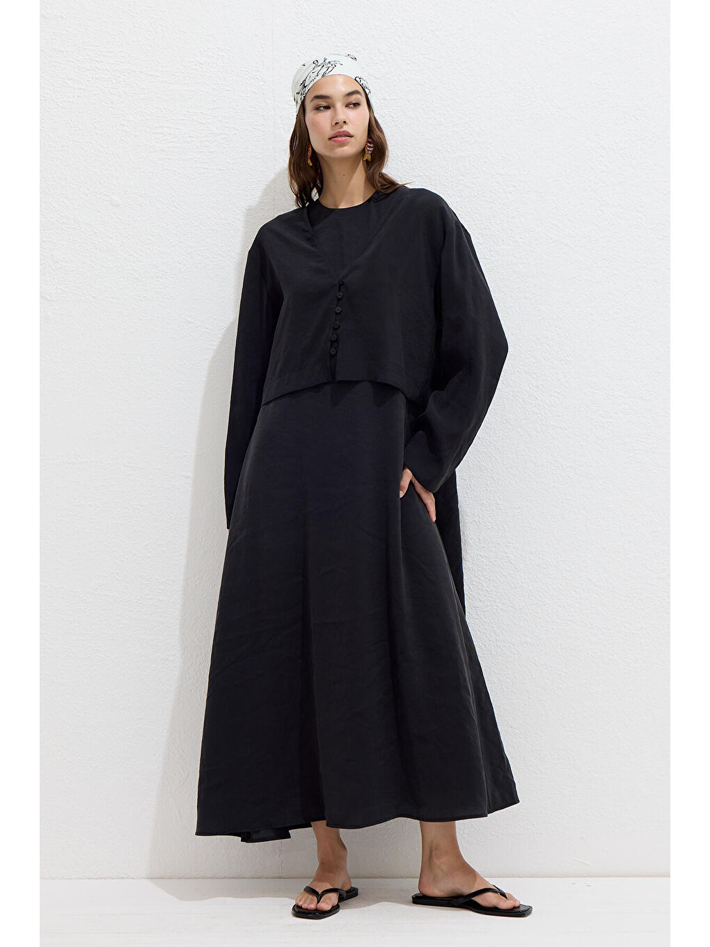 Modal Düğmeli Bluz Siyah-2