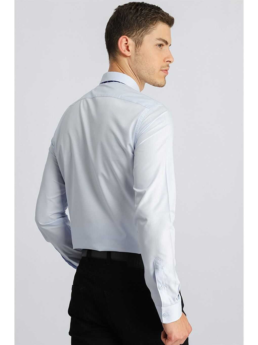Mavi Slim Fit Dar Kesim Küçük Yaka Düz Erkek Gömlek-3