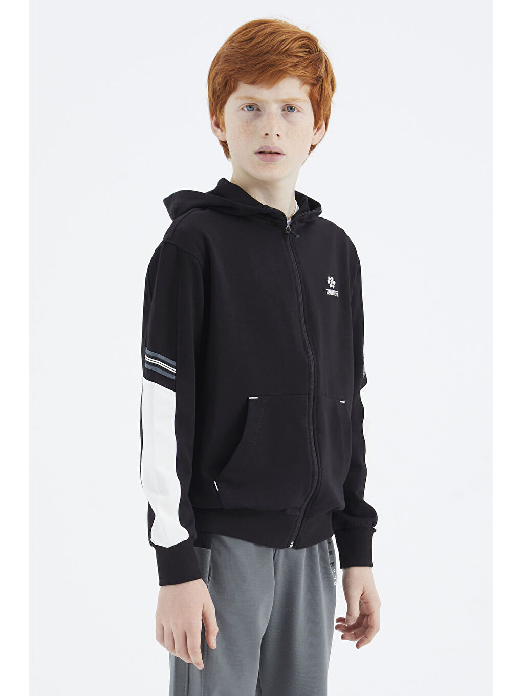 Siyah Fermuarlı Erkek Çocuk Sweatshirt - 11180-8