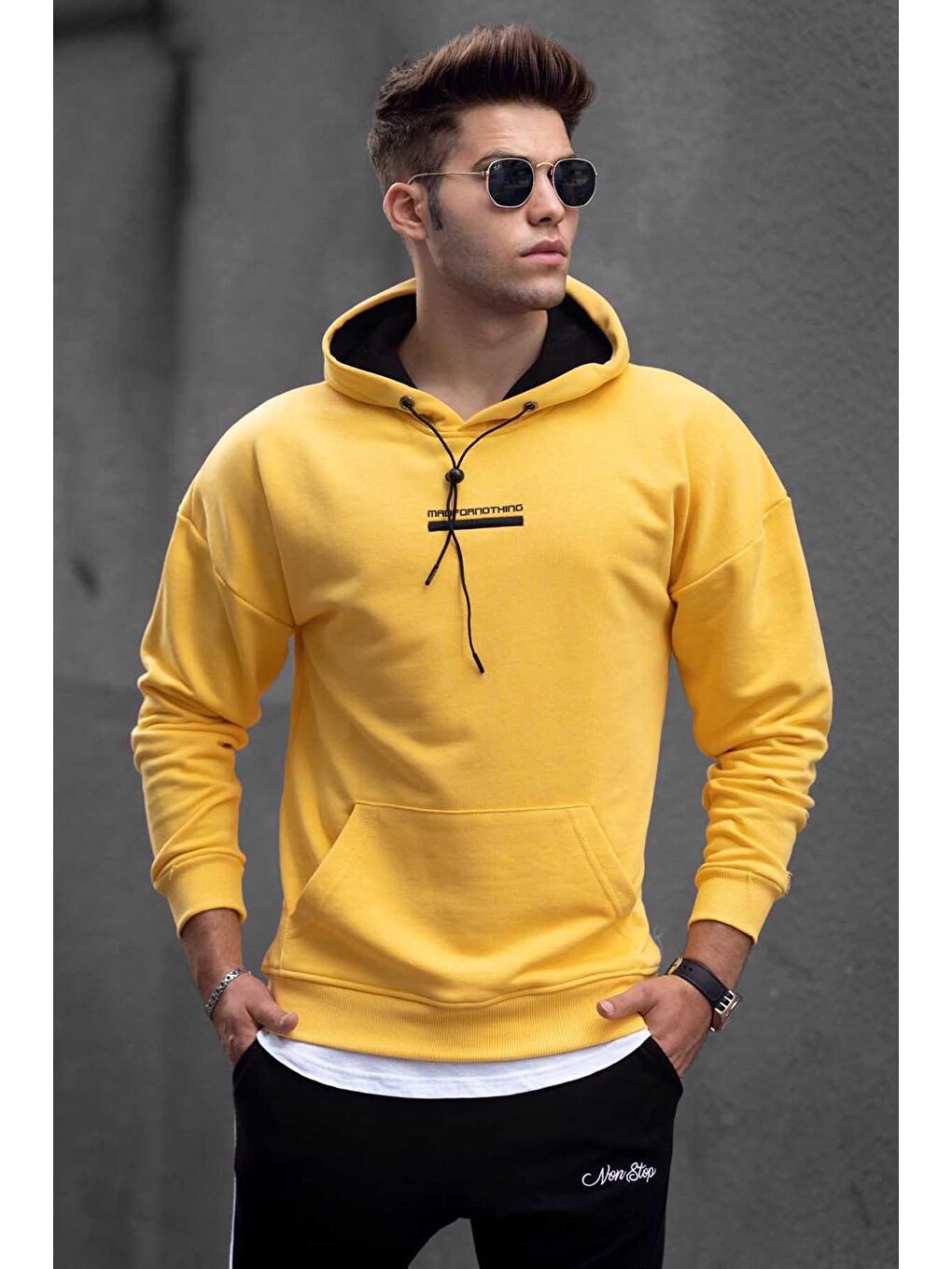 Sarı Baskılı Kapüşonlu Sweatshirt 4722