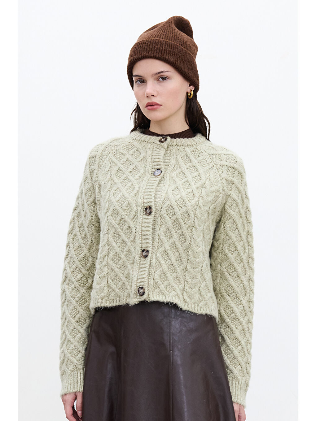 Saç Örgülü Hırka Soft Yeşil-2