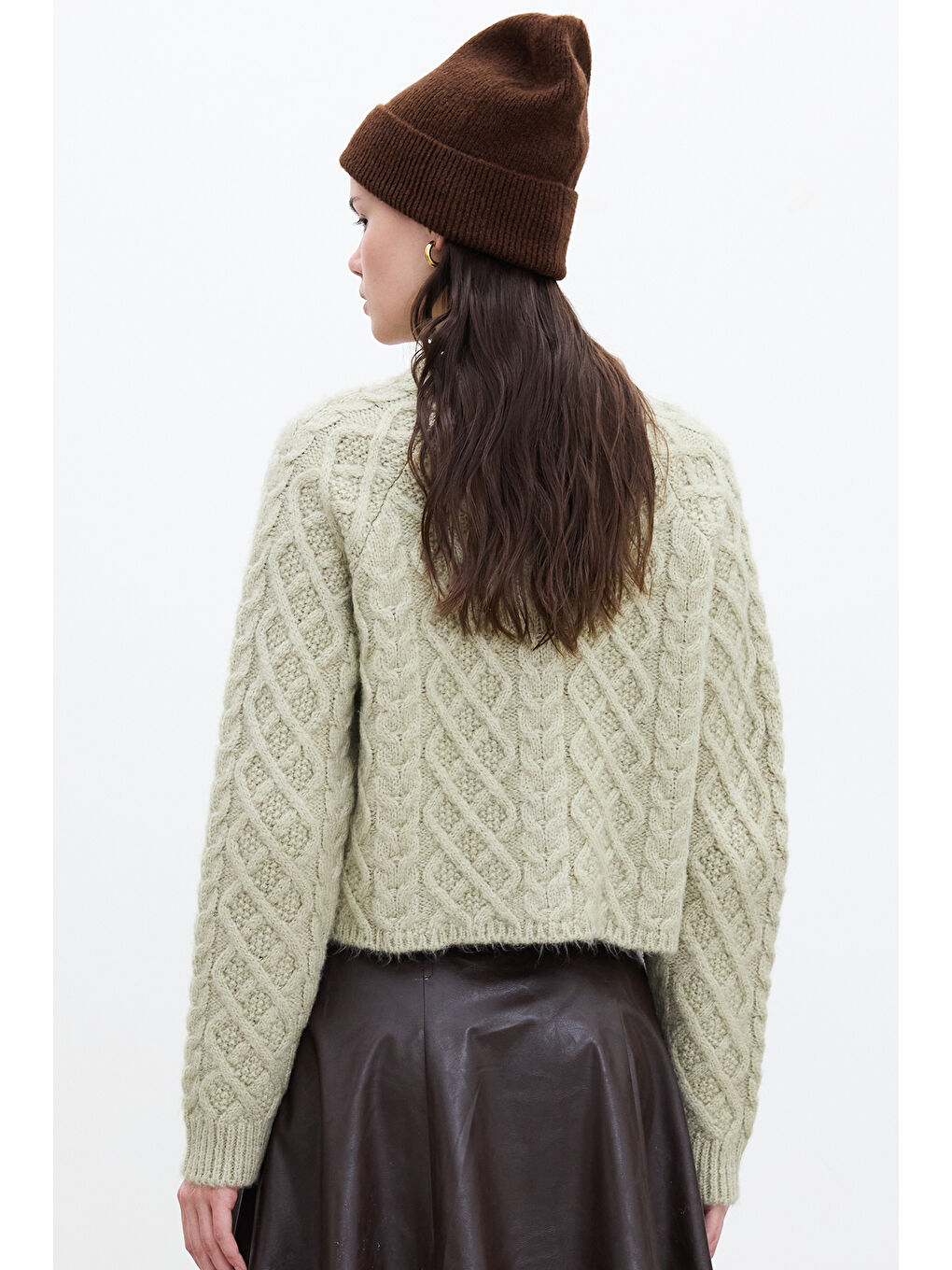 Saç Örgülü Hırka Soft Yeşil-3