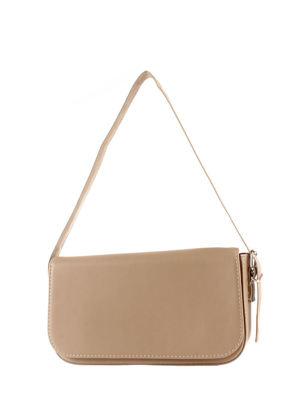 Bej Kadın Kapaklı Kalıp Baget Çanta (10421)-2