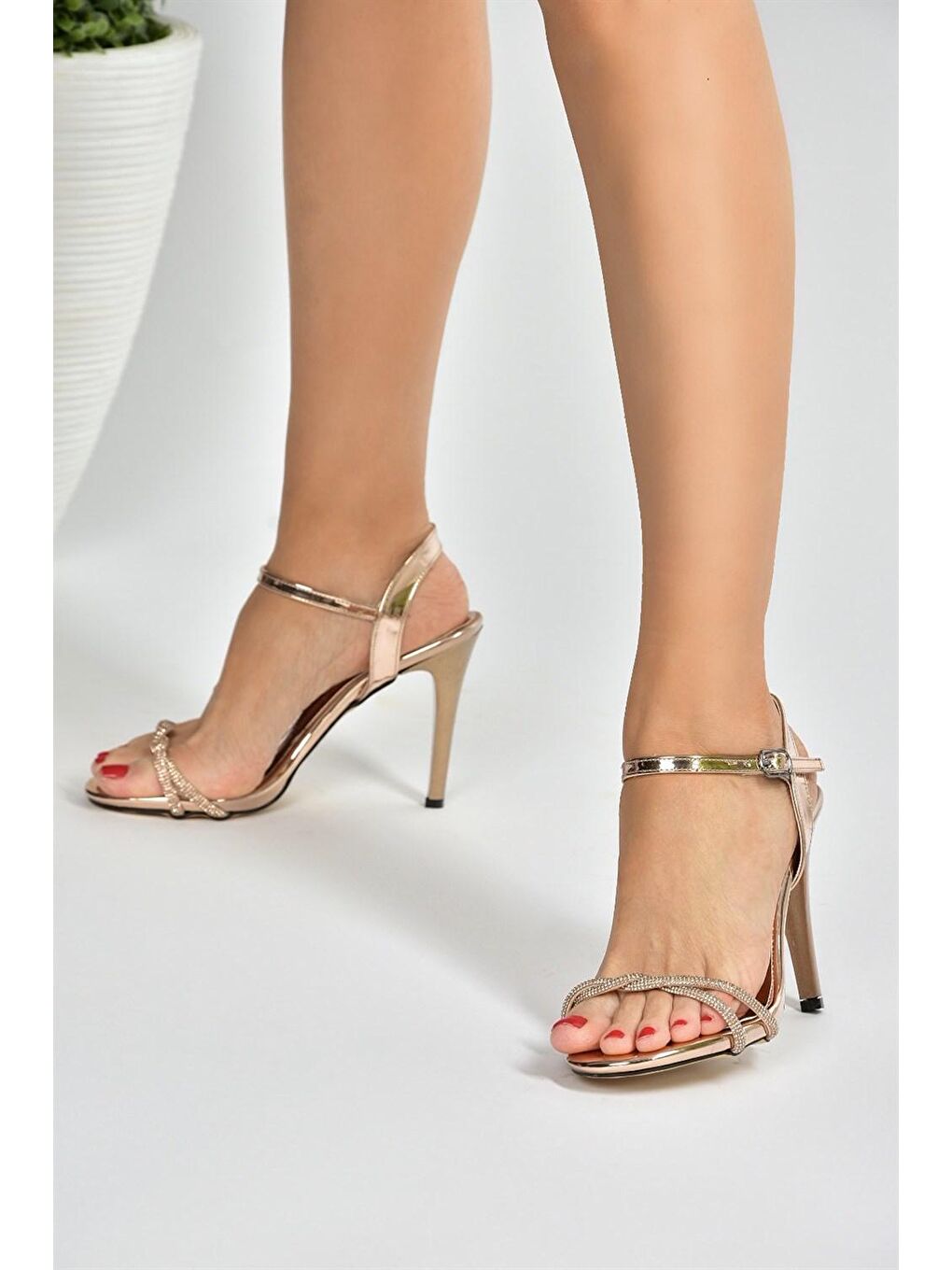 Sarı M2511442 Bronz Kadın Topuklu Ayakkabı-2