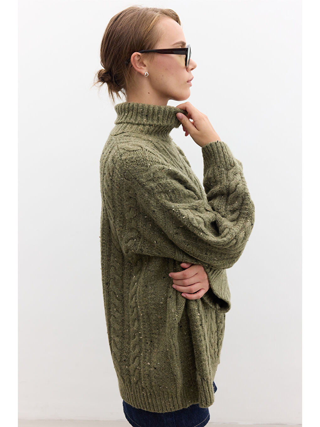 Boğazlı Örgü Triko Kazak Yeşil-2