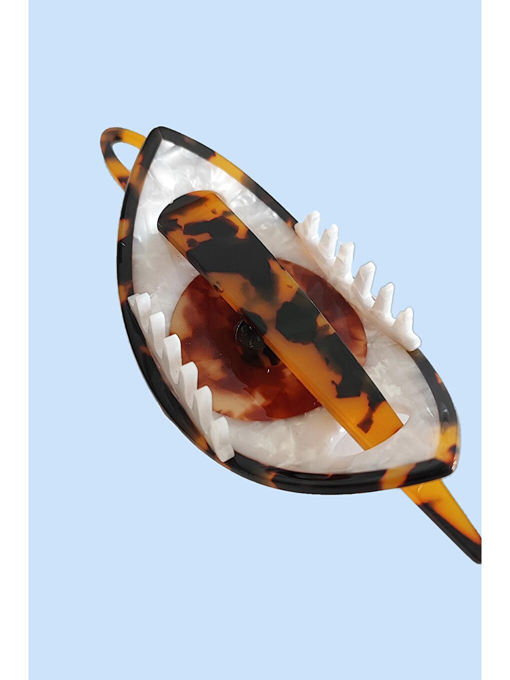 Kahverengi Geçmeli Evils Eye Göz Lüks Asetat Topuz Tokası-2