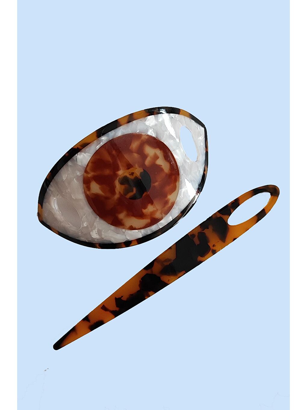 Kahverengi Geçmeli Evils Eye Göz Lüks Asetat Topuz Tokası-3