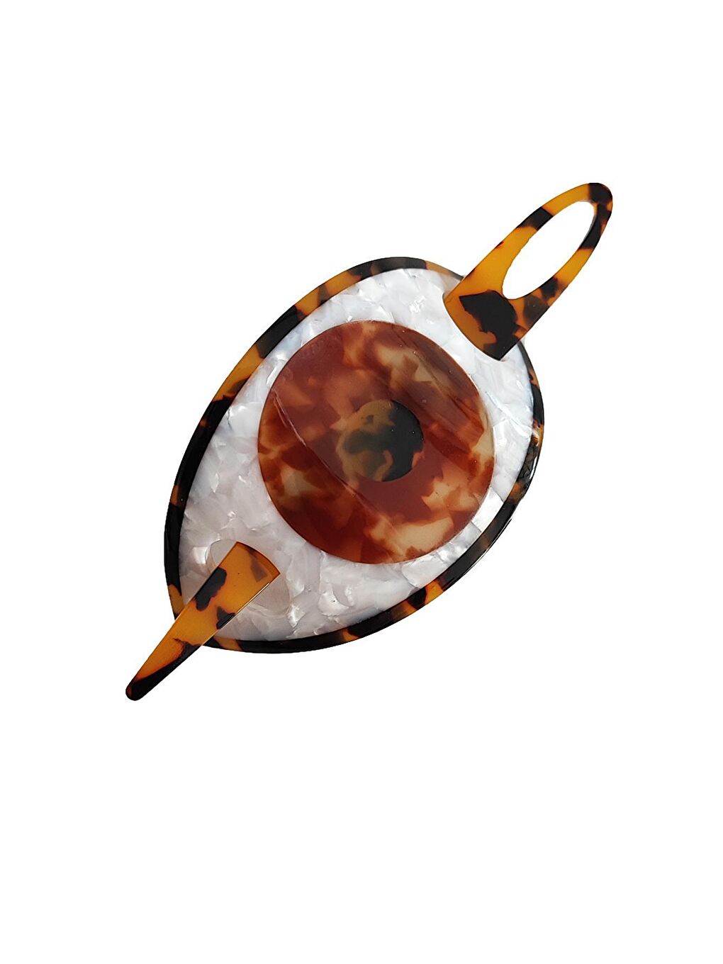 Kahverengi Geçmeli Evils Eye Göz Lüks Asetat Topuz Tokası-4