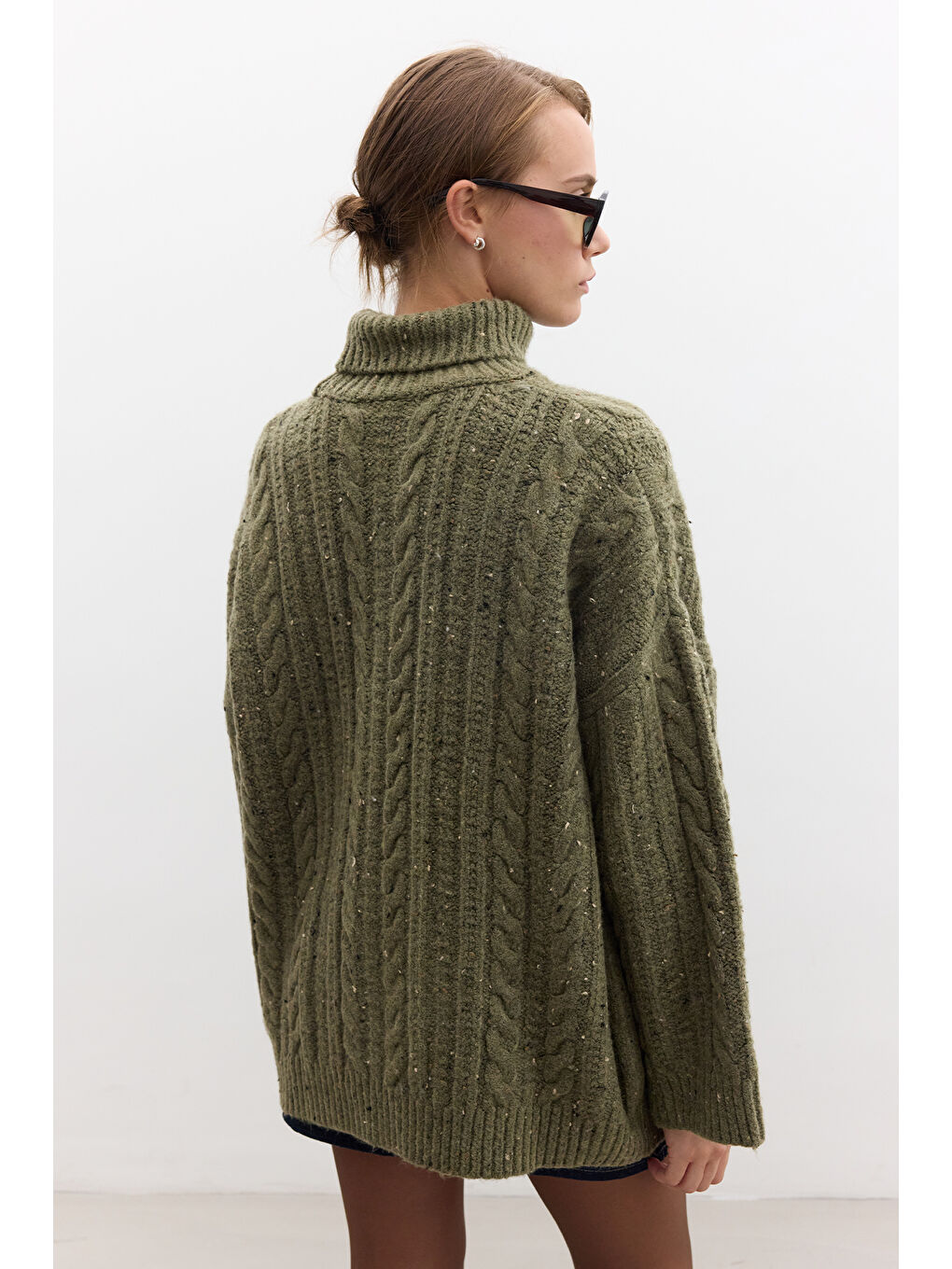 Boğazlı Örgü Triko Kazak Yeşil-3