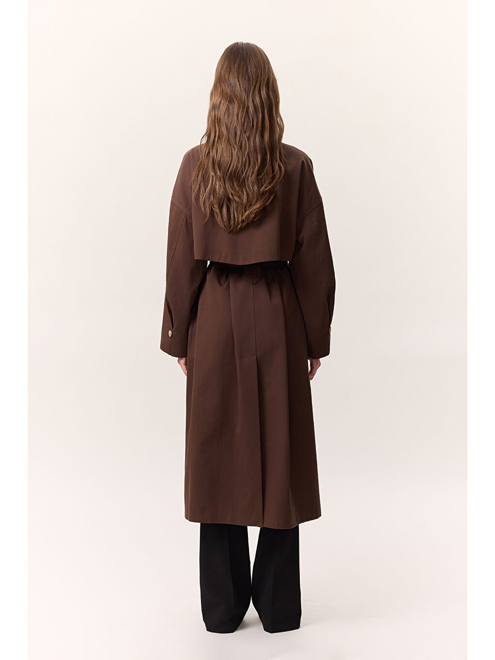 Şal Detaylı Tasarım Trençkot Kahverengi-7