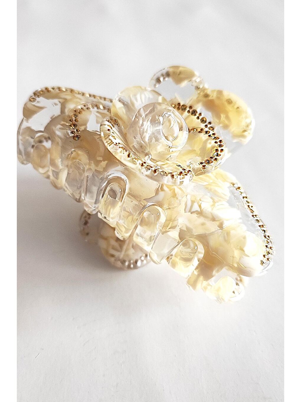 Ekru Gül Rüyası Lüks Asetat Mandal Toka-2