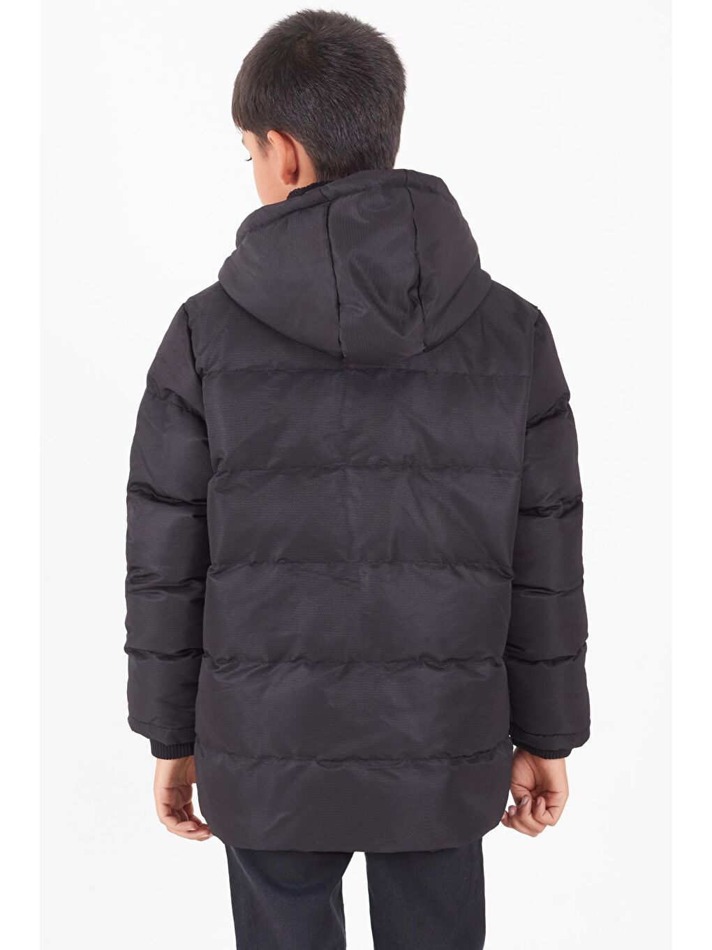 Erkek Çocuk Mont Siyah Fermuarlı Kapüşonlu Şişme Mont 14536-3