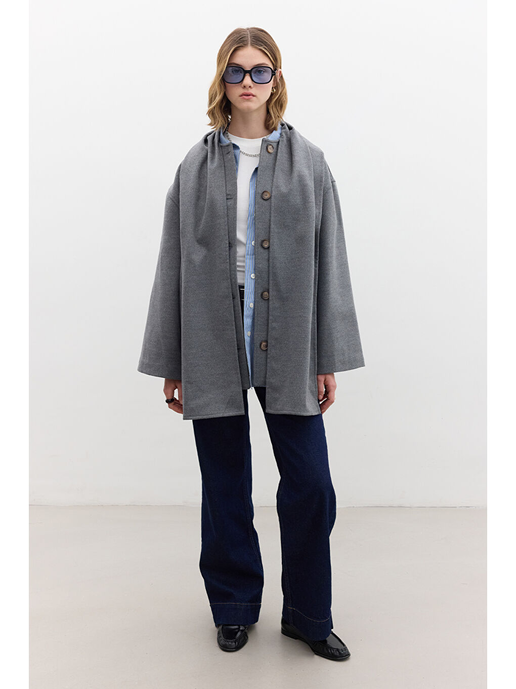 Şal Yakalı Kaşe Kaban Gri-1