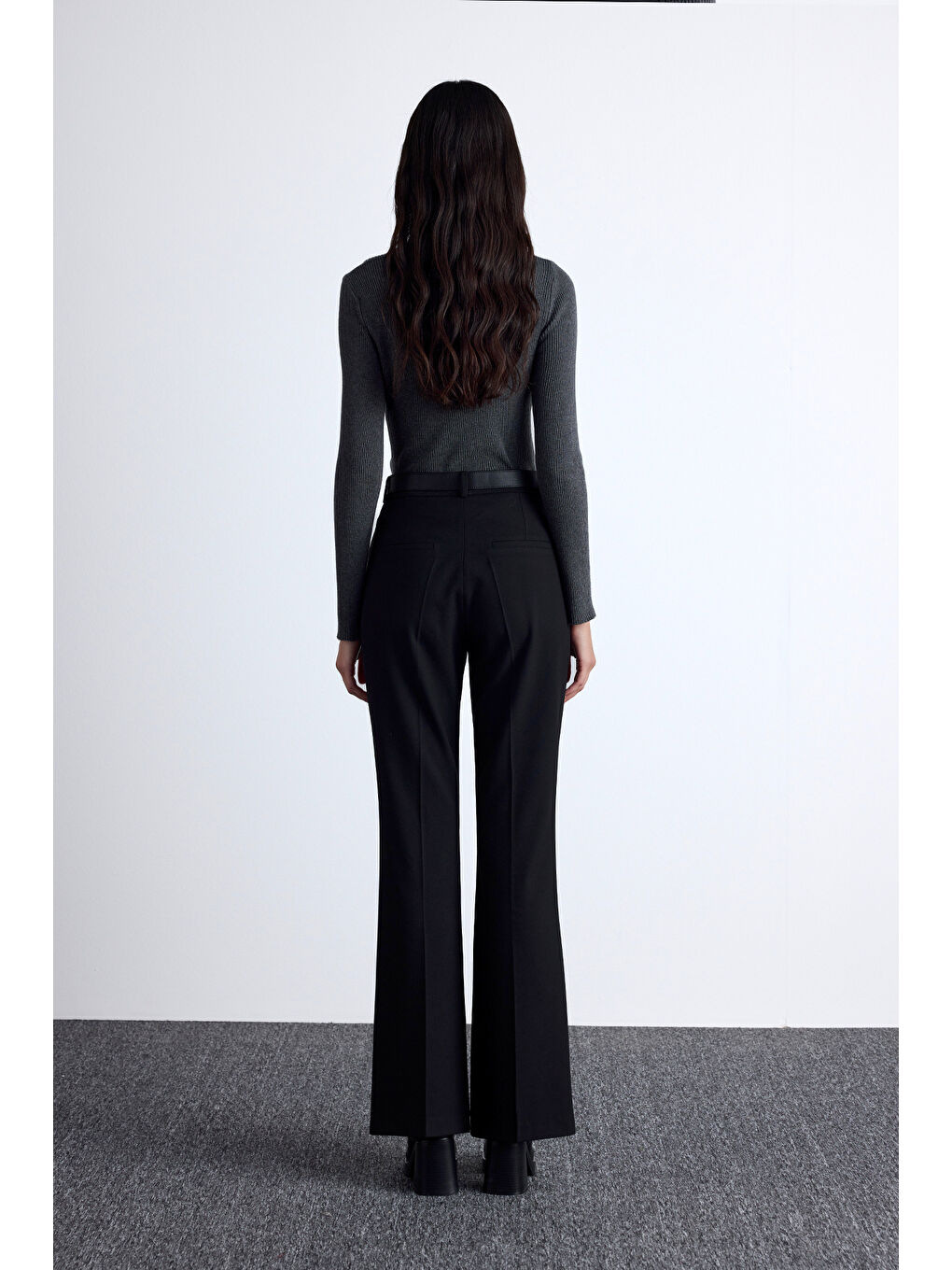 Flare Paça Klasik Pantolon Siyah-6