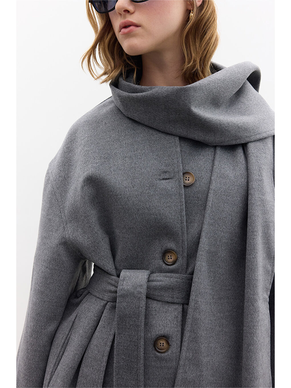 Şal Yakalı Kaşe Kaban Gri-2