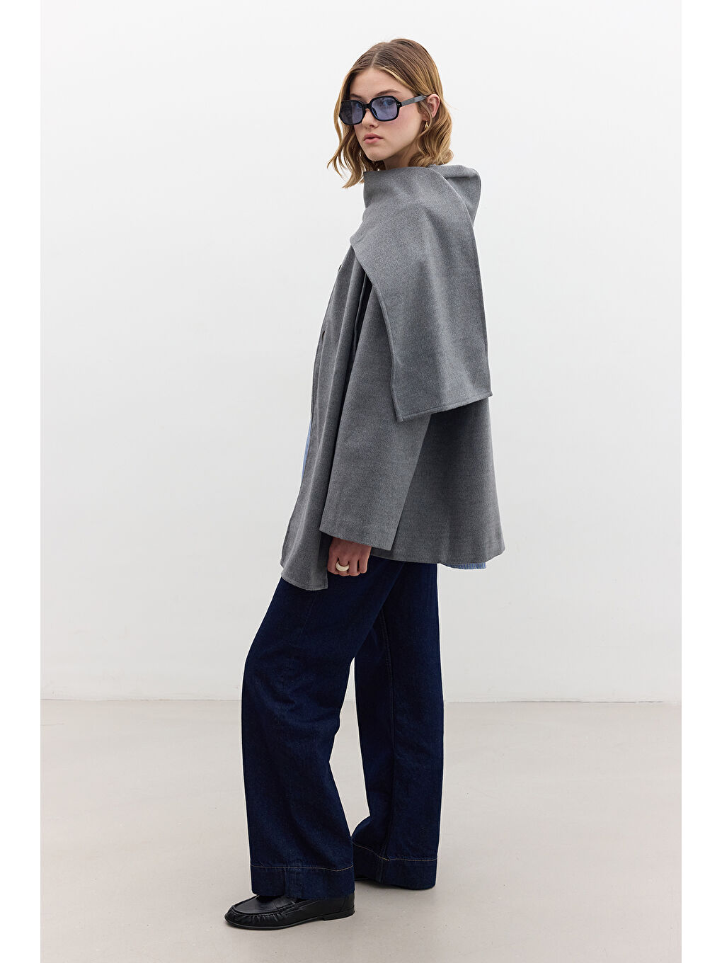 Şal Yakalı Kaşe Kaban Gri-3