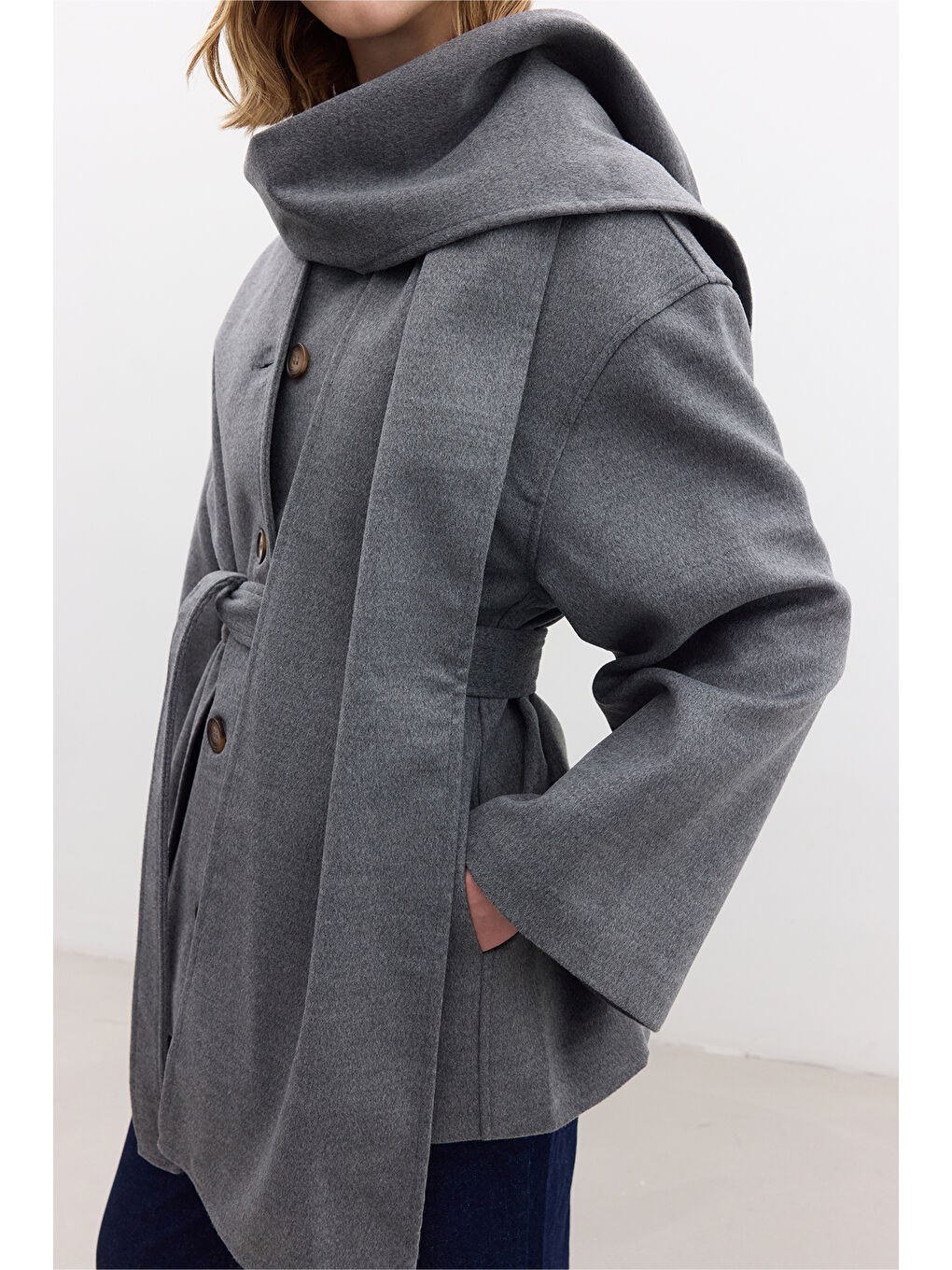 Şal Yakalı Kaşe Kaban Gri-4